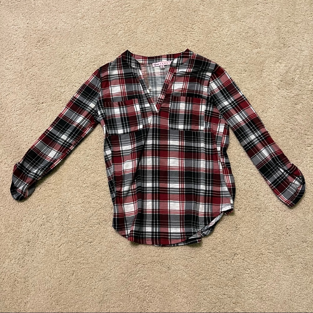 Red, White, and Black Flannel Blouse